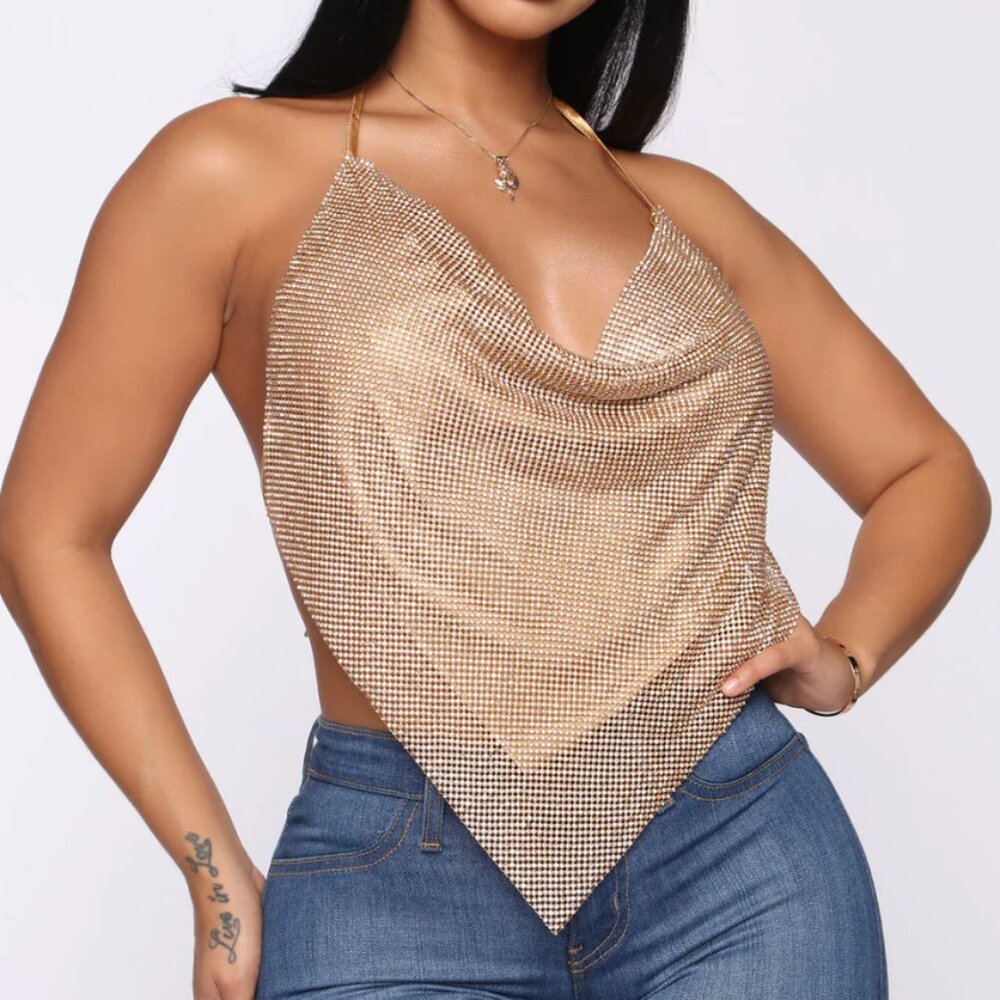 Fashion Nova Shine For Me Halter Top - Gold NWT